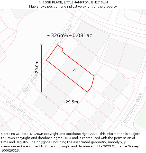 4, ROSE PLACE, LITTLEHAMPTON, BN17 6WN: Plot and title map