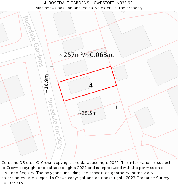 4, ROSEDALE GARDENS, LOWESTOFT, NR33 9EL: Plot and title map