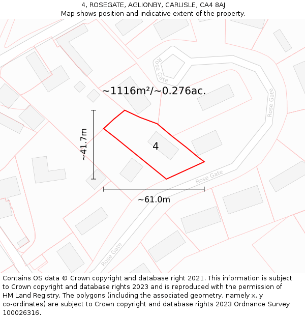 4, ROSEGATE, AGLIONBY, CARLISLE, CA4 8AJ: Plot and title map