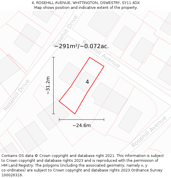 4, ROSEHILL AVENUE, WHITTINGTON, OSWESTRY, SY11 4DX: Plot and title map
