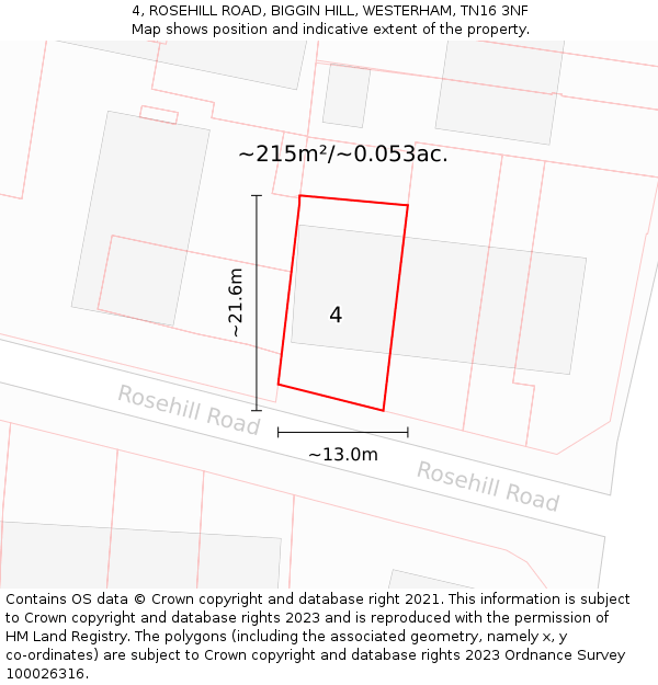 4, ROSEHILL ROAD, BIGGIN HILL, WESTERHAM, TN16 3NF: Plot and title map