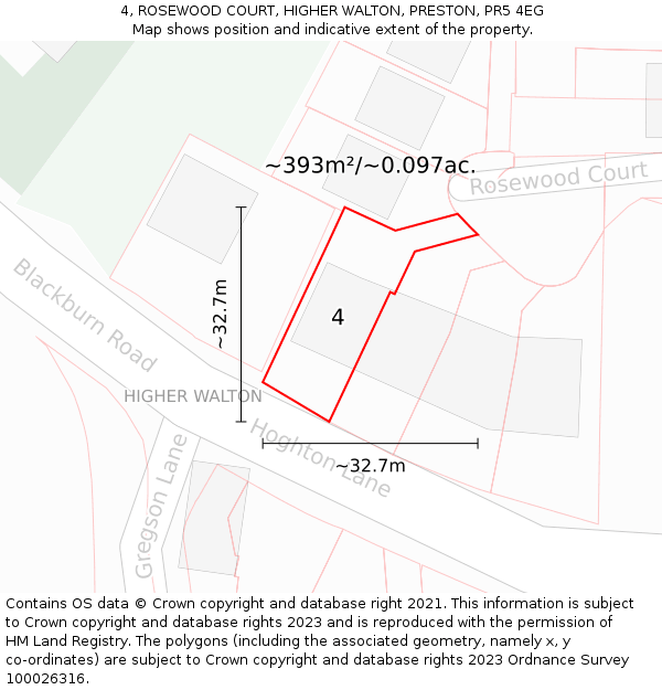 4, ROSEWOOD COURT, HIGHER WALTON, PRESTON, PR5 4EG: Plot and title map