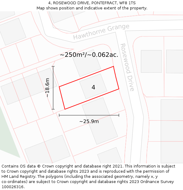 4, ROSEWOOD DRIVE, PONTEFRACT, WF8 1TS: Plot and title map