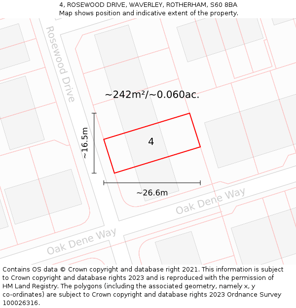 4, ROSEWOOD DRIVE, WAVERLEY, ROTHERHAM, S60 8BA: Plot and title map
