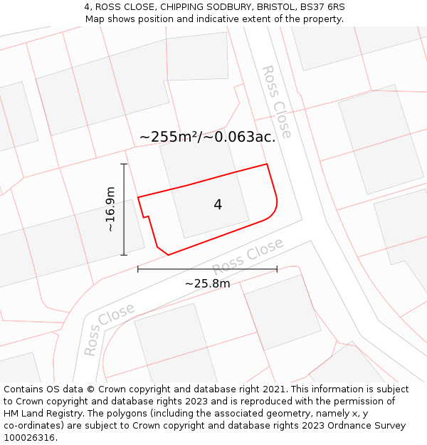 4, ROSS CLOSE, CHIPPING SODBURY, BRISTOL, BS37 6RS: Plot and title map