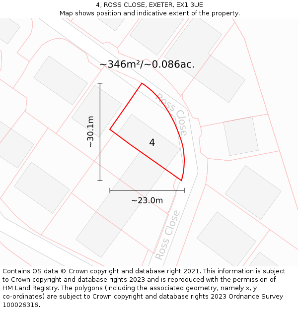 4, ROSS CLOSE, EXETER, EX1 3UE: Plot and title map