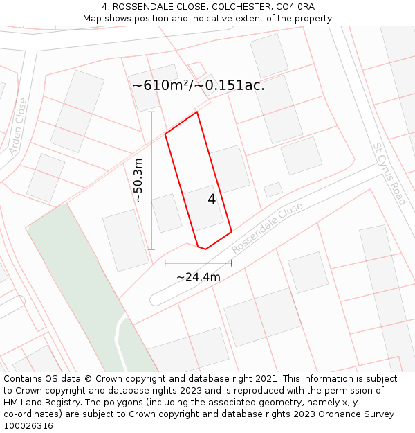4, ROSSENDALE CLOSE, COLCHESTER, CO4 0RA: Plot and title map