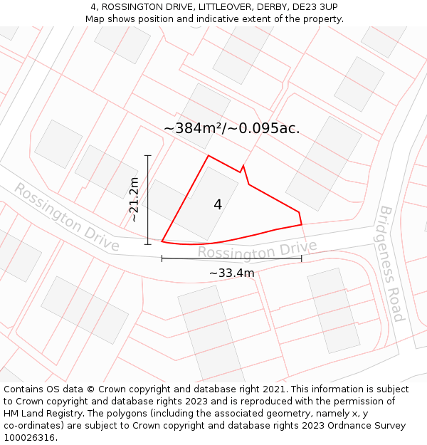 4, ROSSINGTON DRIVE, LITTLEOVER, DERBY, DE23 3UP: Plot and title map