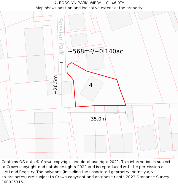 4, ROSSLYN PARK, WIRRAL, CH46 0TA: Plot and title map