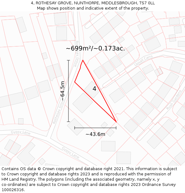 4, ROTHESAY GROVE, NUNTHORPE, MIDDLESBROUGH, TS7 0LL: Plot and title map