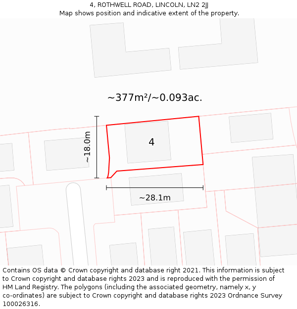 4, ROTHWELL ROAD, LINCOLN, LN2 2JJ: Plot and title map