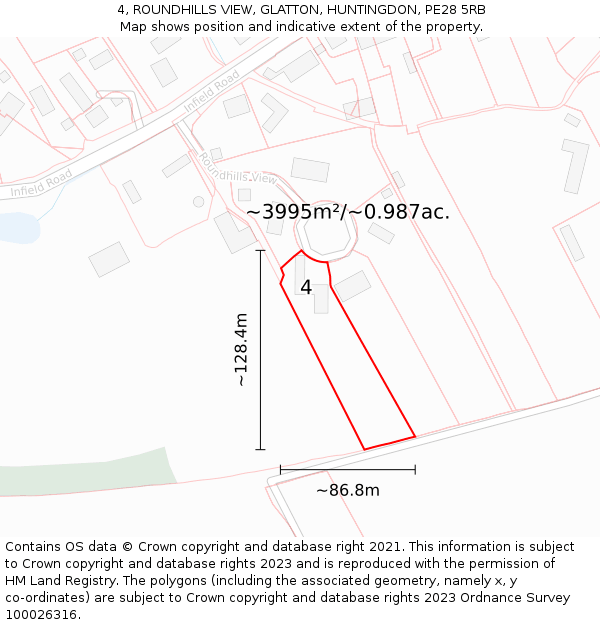 4, ROUNDHILLS VIEW, GLATTON, HUNTINGDON, PE28 5RB: Plot and title map