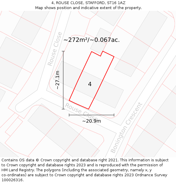 4, ROUSE CLOSE, STAFFORD, ST16 1AZ: Plot and title map