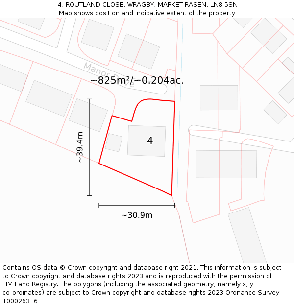 4, ROUTLAND CLOSE, WRAGBY, MARKET RASEN, LN8 5SN: Plot and title map