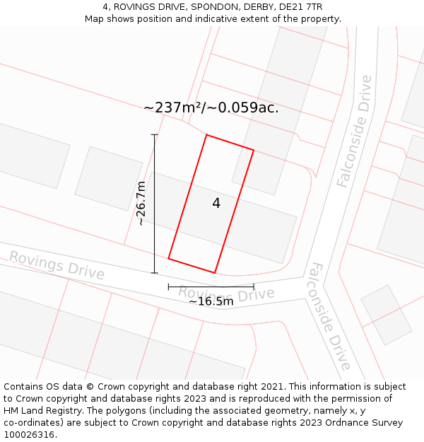 4, ROVINGS DRIVE, SPONDON, DERBY, DE21 7TR: Plot and title map
