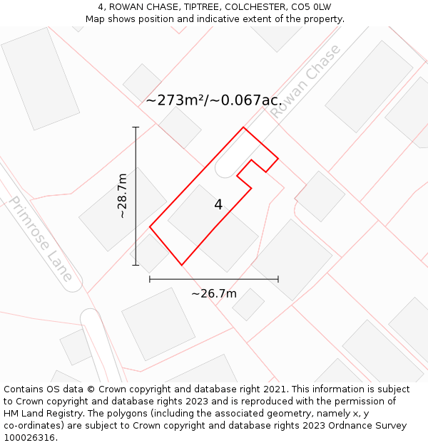 4, ROWAN CHASE, TIPTREE, COLCHESTER, CO5 0LW: Plot and title map