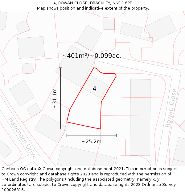 4, ROWAN CLOSE, BRACKLEY, NN13 6PB: Plot and title map