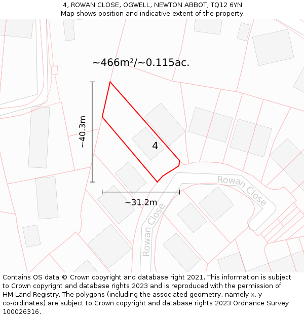 4, ROWAN CLOSE, OGWELL, NEWTON ABBOT, TQ12 6YN: Plot and title map