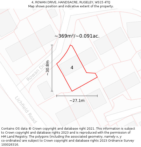 4, ROWAN DRIVE, HANDSACRE, RUGELEY, WS15 4TQ: Plot and title map