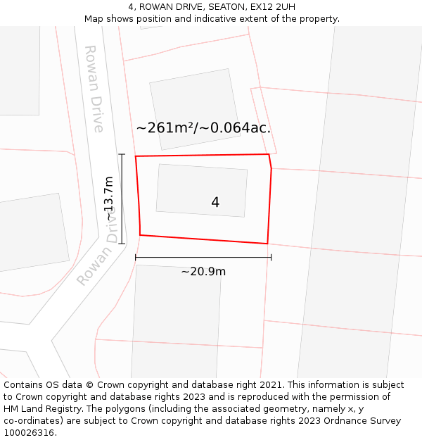 4, ROWAN DRIVE, SEATON, EX12 2UH: Plot and title map
