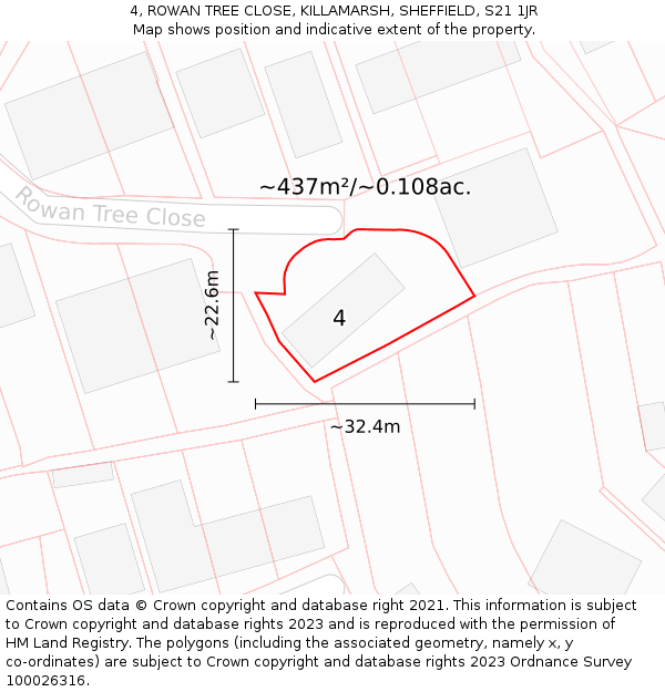 4, ROWAN TREE CLOSE, KILLAMARSH, SHEFFIELD, S21 1JR: Plot and title map