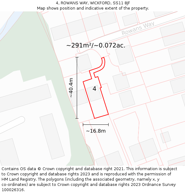 4, ROWANS WAY, WICKFORD, SS11 8JF: Plot and title map