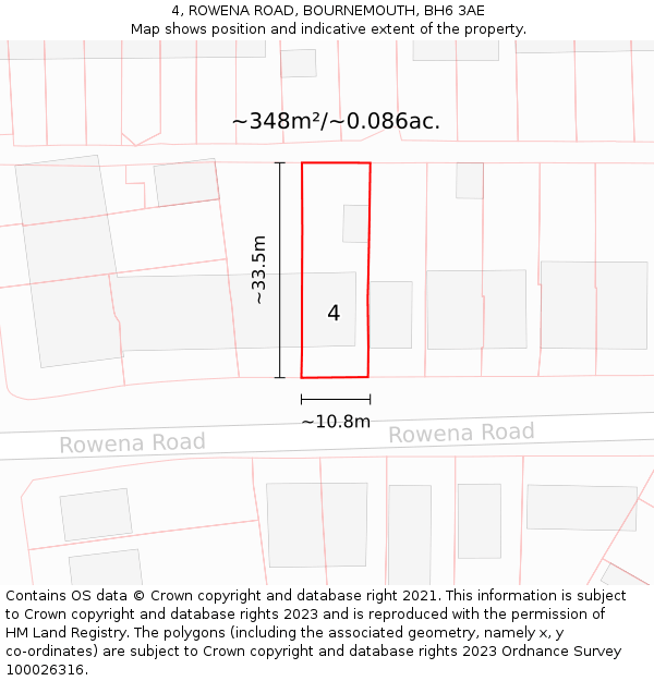 4, ROWENA ROAD, BOURNEMOUTH, BH6 3AE: Plot and title map
