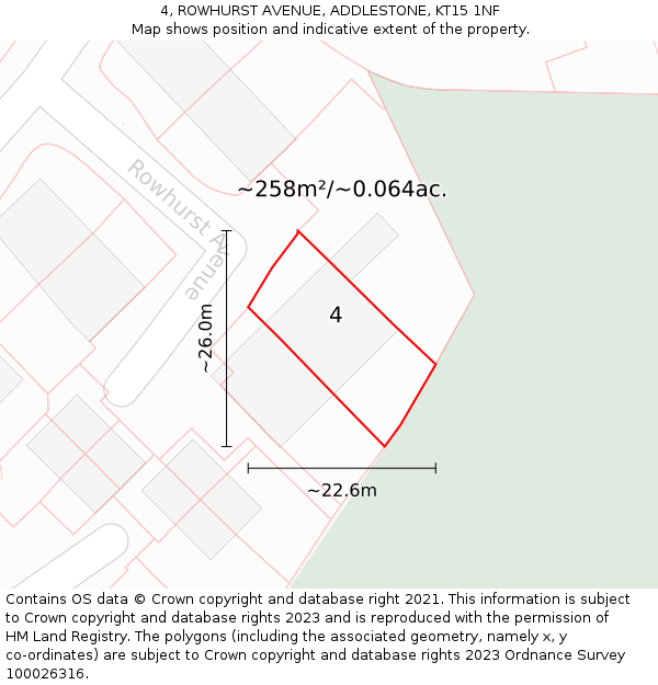 4, ROWHURST AVENUE, ADDLESTONE, KT15 1NF: Plot and title map
