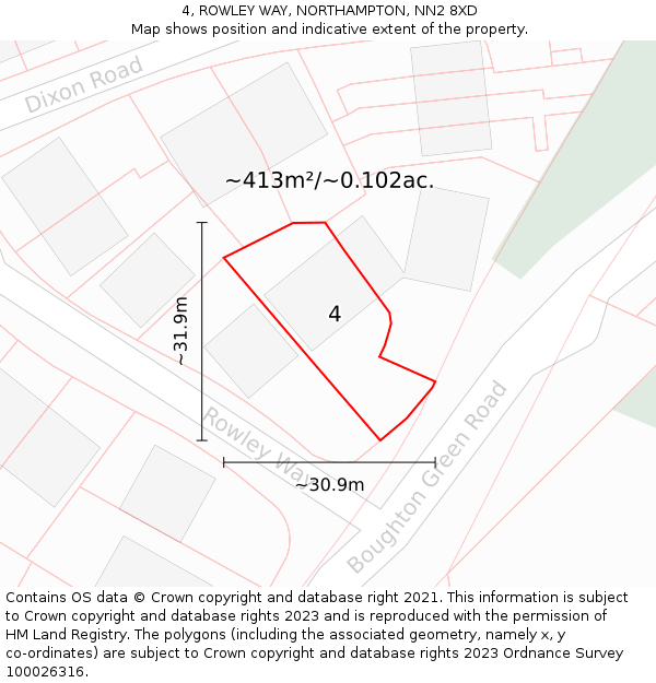 4, ROWLEY WAY, NORTHAMPTON, NN2 8XD: Plot and title map