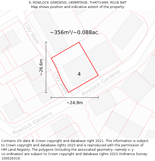 4, ROWLOCK GARDENS, HERMITAGE, THATCHAM, RG18 9WT: Plot and title map