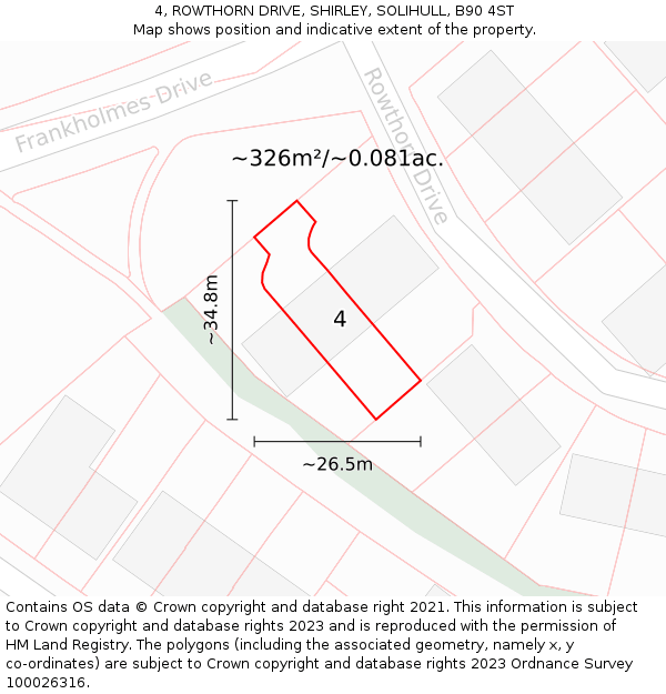 4, ROWTHORN DRIVE, SHIRLEY, SOLIHULL, B90 4ST: Plot and title map