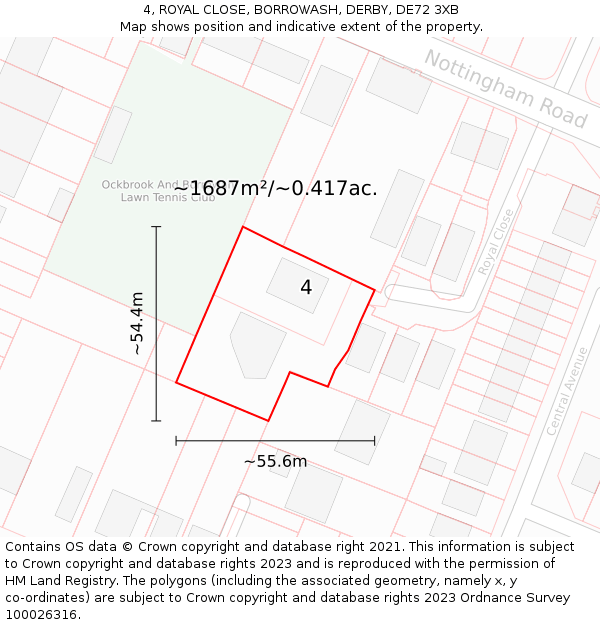 4, ROYAL CLOSE, BORROWASH, DERBY, DE72 3XB: Plot and title map