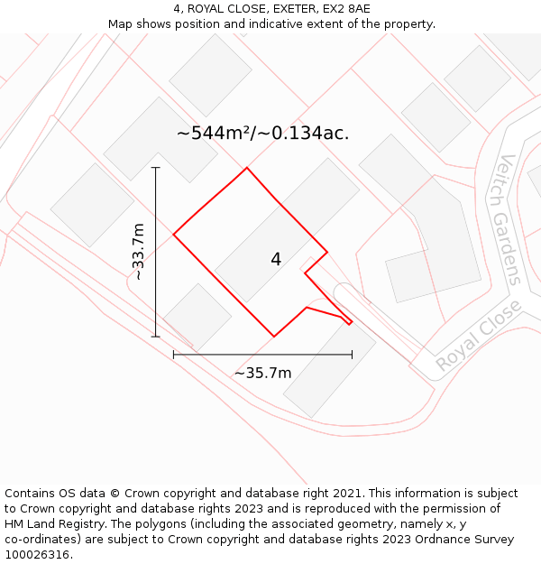 4, ROYAL CLOSE, EXETER, EX2 8AE: Plot and title map
