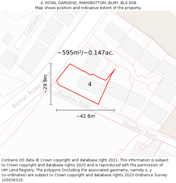 4, ROYAL GARDENS, RAMSBOTTOM, BURY, BL0 9SB: Plot and title map