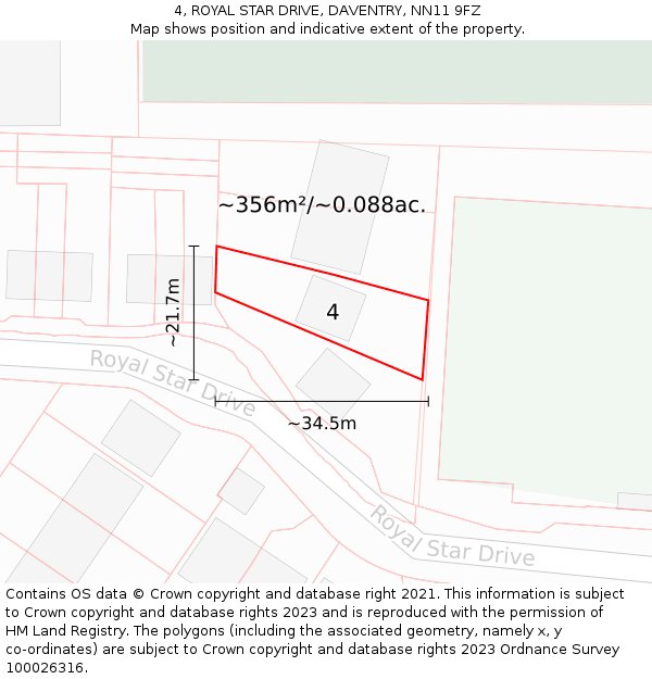 4, ROYAL STAR DRIVE, DAVENTRY, NN11 9FZ: Plot and title map