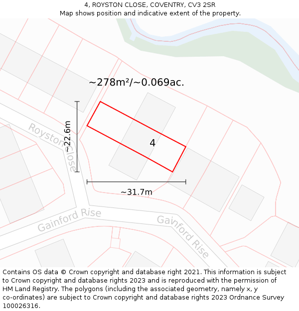 4, ROYSTON CLOSE, COVENTRY, CV3 2SR: Plot and title map