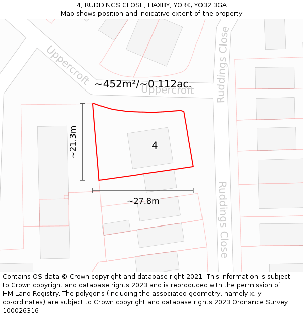 4, RUDDINGS CLOSE, HAXBY, YORK, YO32 3GA: Plot and title map