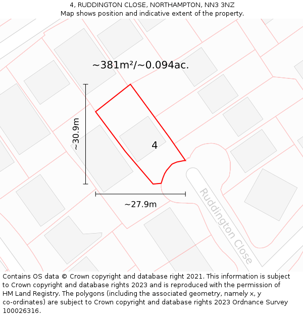 4, RUDDINGTON CLOSE, NORTHAMPTON, NN3 3NZ: Plot and title map