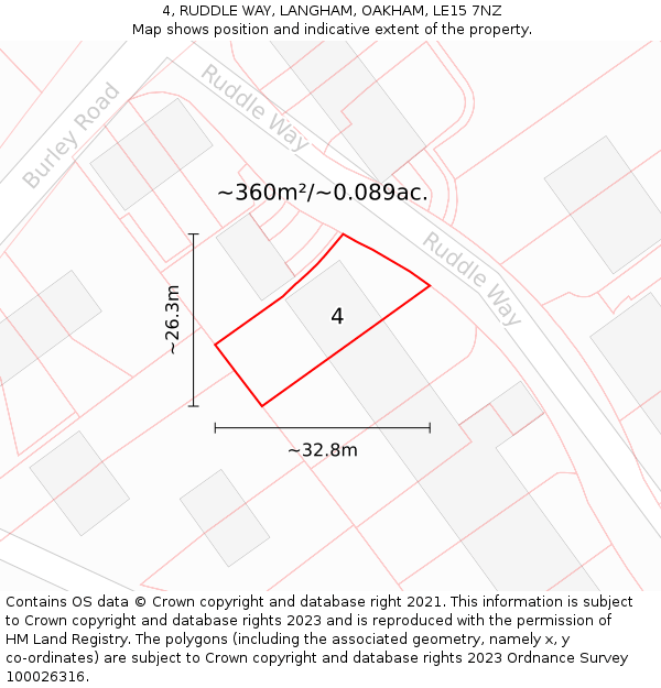 4, RUDDLE WAY, LANGHAM, OAKHAM, LE15 7NZ: Plot and title map