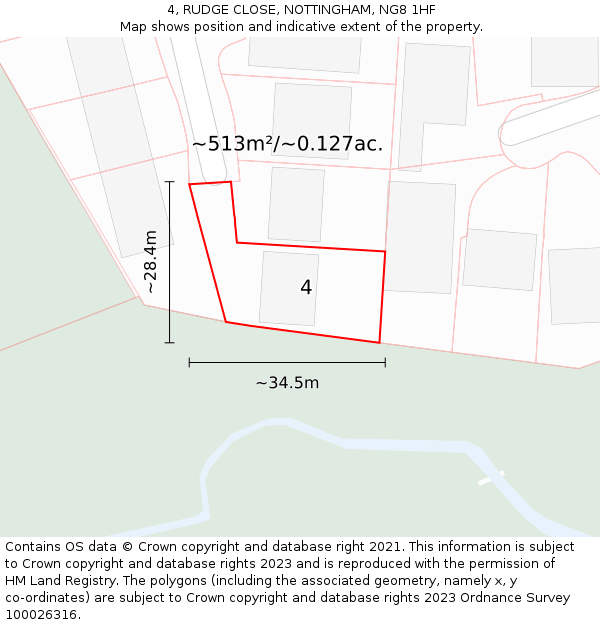 4, RUDGE CLOSE, NOTTINGHAM, NG8 1HF: Plot and title map