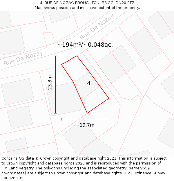 4, RUE DE NOZAY, BROUGHTON, BRIGG, DN20 0TZ: Plot and title map