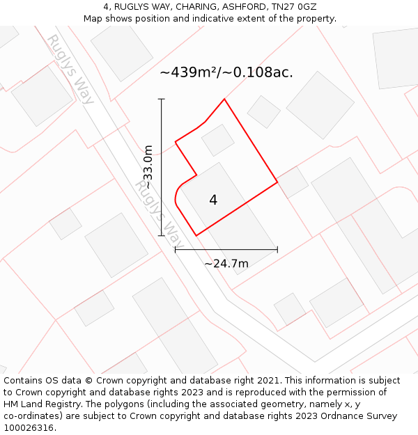 4, RUGLYS WAY, CHARING, ASHFORD, TN27 0GZ: Plot and title map