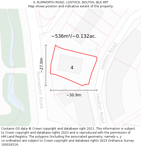 4, RUMWORTH ROAD, LOSTOCK, BOLTON, BL6 4RT: Plot and title map