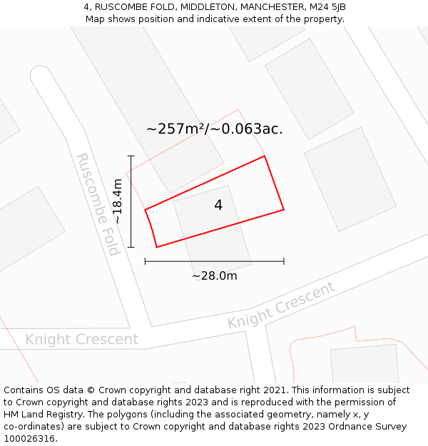 4, RUSCOMBE FOLD, MIDDLETON, MANCHESTER, M24 5JB: Plot and title map