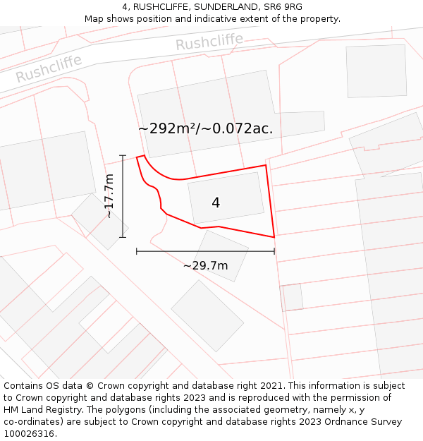 4, RUSHCLIFFE, SUNDERLAND, SR6 9RG: Plot and title map