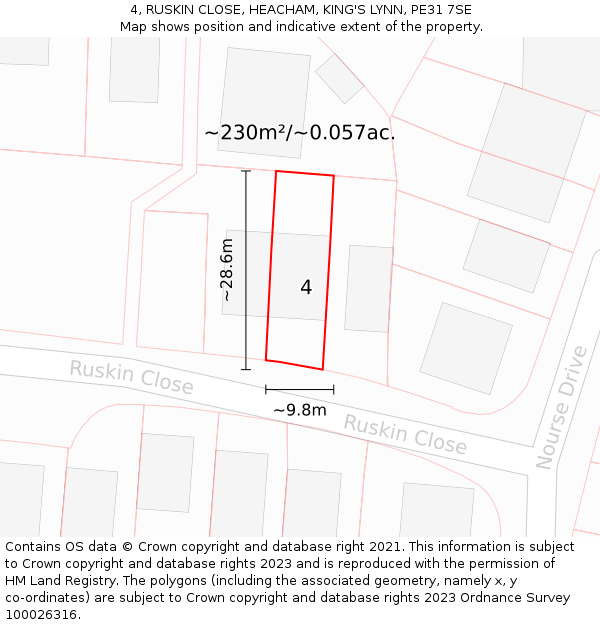 4, RUSKIN CLOSE, HEACHAM, KING'S LYNN, PE31 7SE: Plot and title map