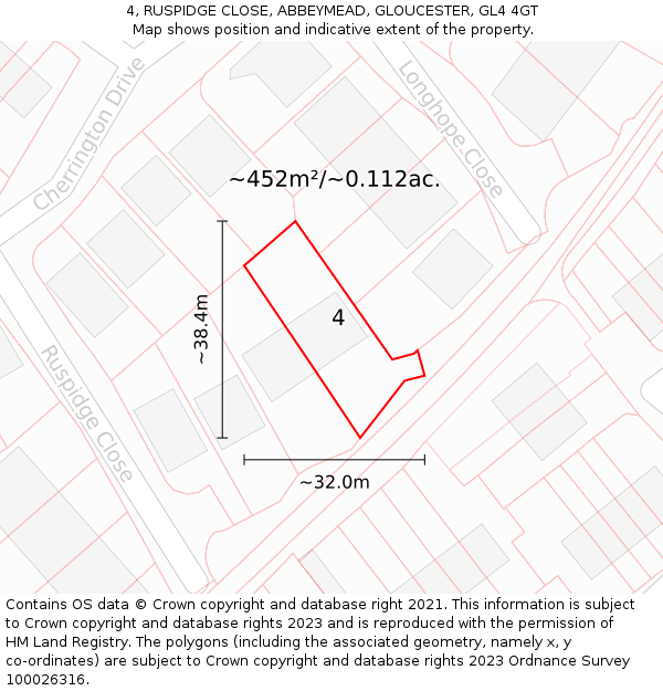 4, RUSPIDGE CLOSE, ABBEYMEAD, GLOUCESTER, GL4 4GT: Plot and title map
