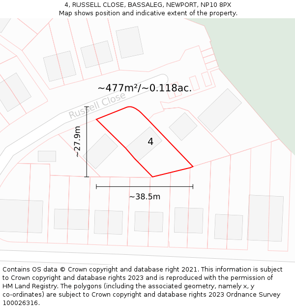 4, RUSSELL CLOSE, BASSALEG, NEWPORT, NP10 8PX: Plot and title map