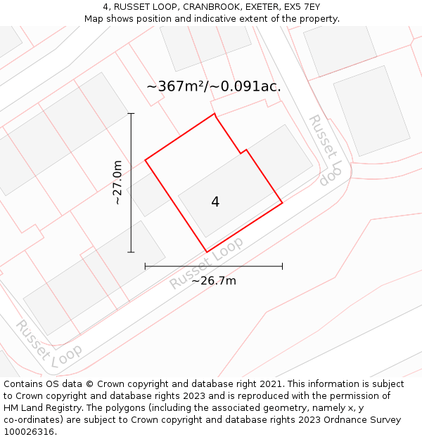 4, RUSSET LOOP, CRANBROOK, EXETER, EX5 7EY: Plot and title map