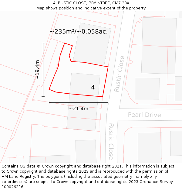 4, RUSTIC CLOSE, BRAINTREE, CM7 3RX: Plot and title map
